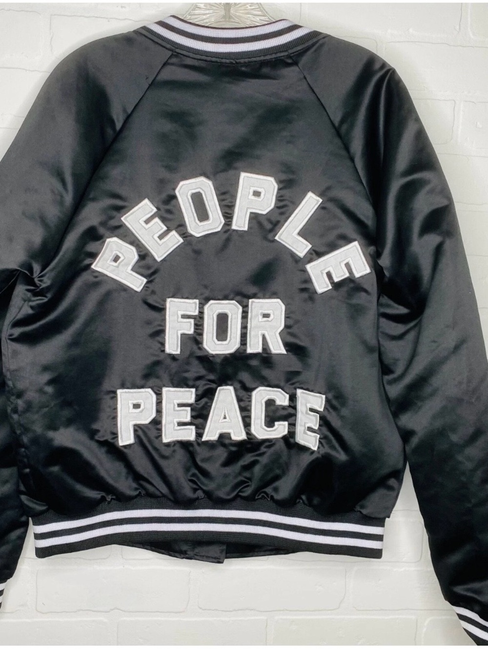 Streetleisure Black Varsity Style Jacket Embroidered People for Peace  Small